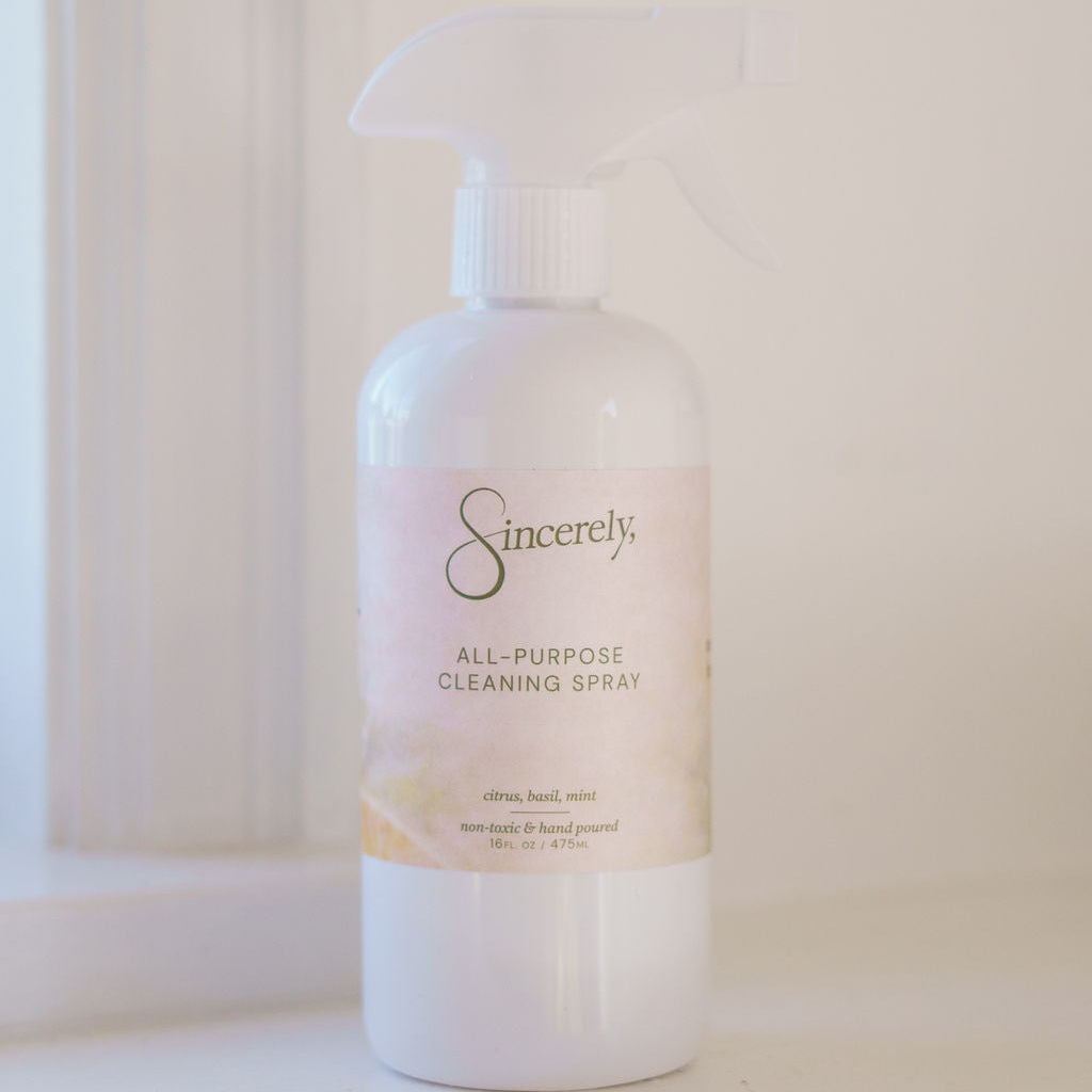 Sincerely all-purpose cleaning spray bottle on a light background